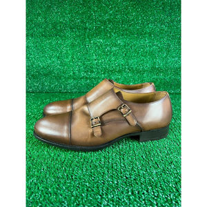 Zara Man Black Tag Double Monk Strap Brown Leather Shoes Size 11 EU 44 New